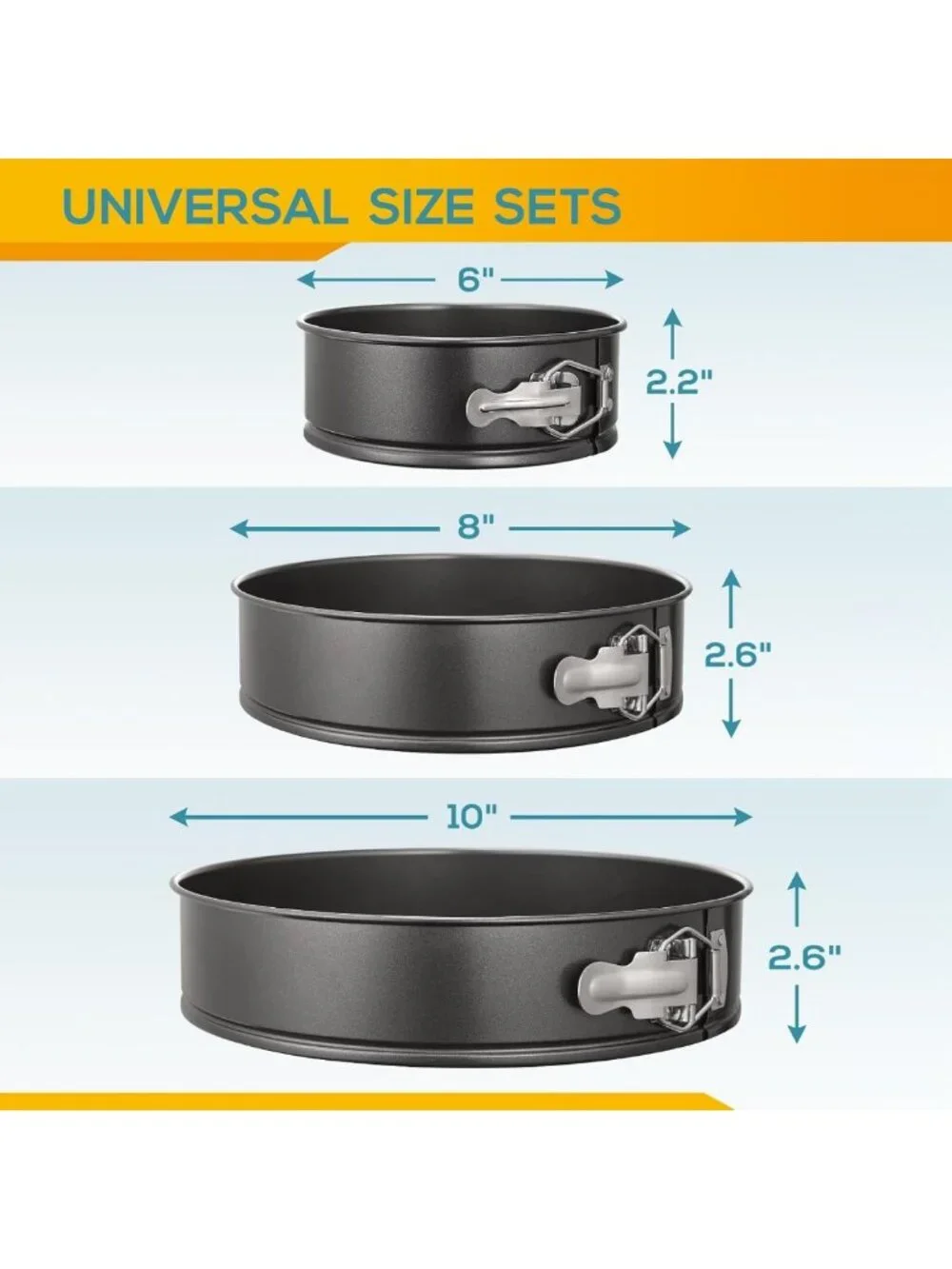 Non-Stick Springform Pan Set of 3 - Leakproof Round Cake Pans, 6